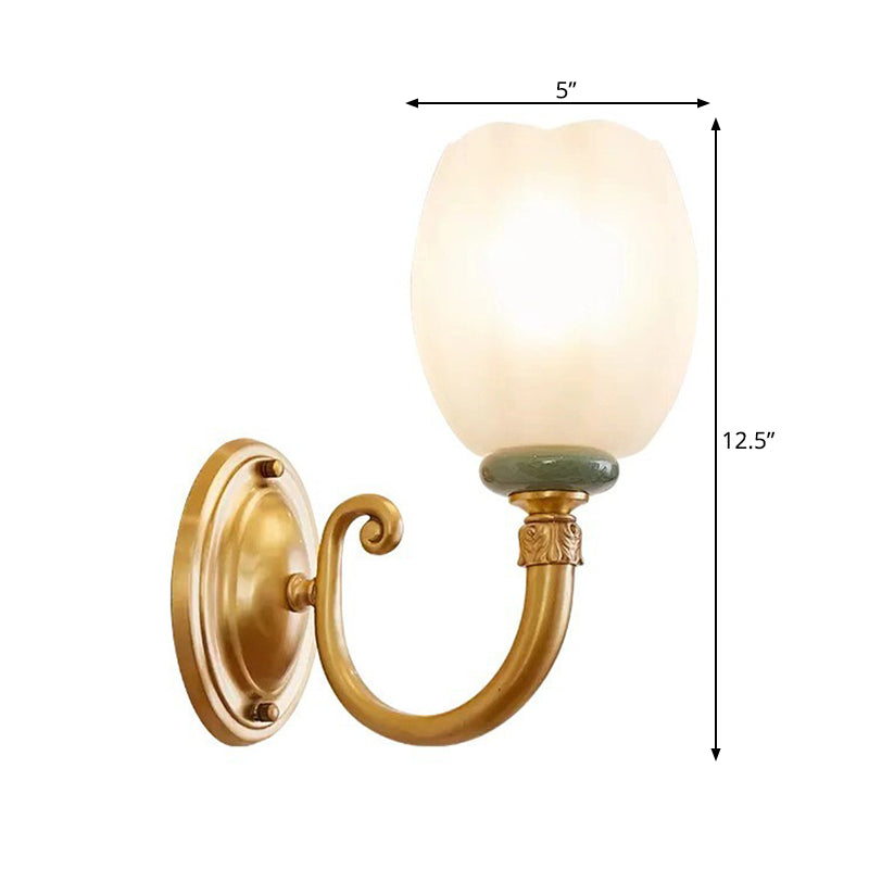 Vivolux | Opaline Glas Bloem Muur Lamp Vintage Stijl 1/2-Licht Woonkamer Wandlicht Armatuur in Messing