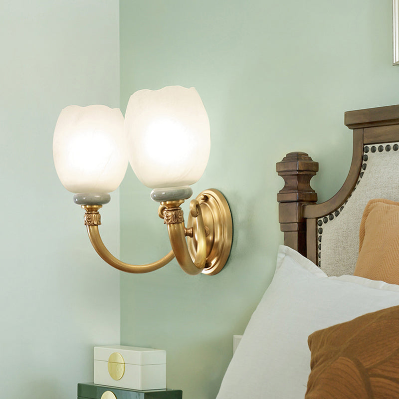 Vivolux | Opaline Glas Bloem Muur Lamp Vintage Stijl 1/2-Licht Woonkamer Wandlicht Armatuur in Messing