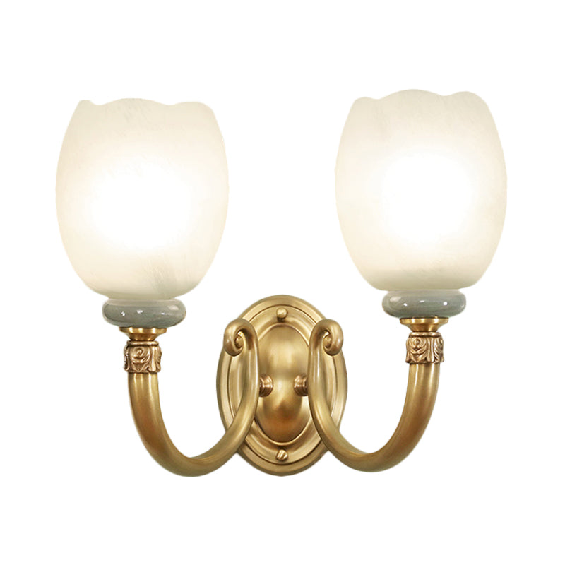 Vivolux | Opaline Glas Bloem Muur Lamp Vintage Stijl 1/2-Licht Woonkamer Wandlicht Armatuur in Messing