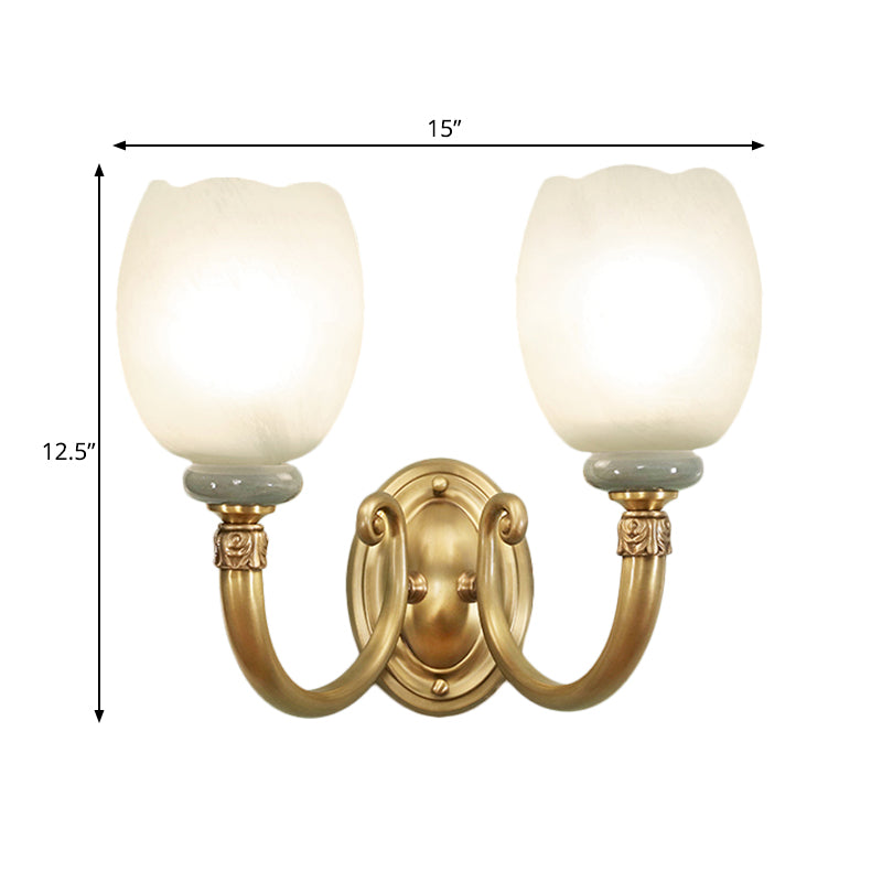 Vivolux | Opaline Glas Bloem Muur Lamp Vintage Stijl 1/2-Licht Woonkamer Wandlicht Armatuur in Messing
