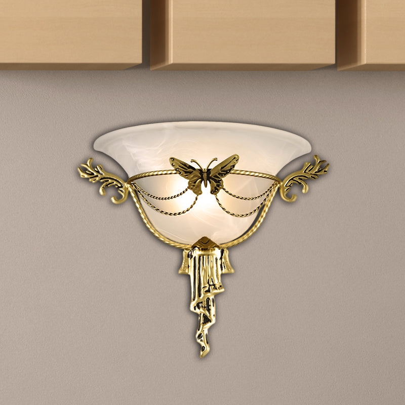 Vivolux | Trumpet Flare Wandlamp Kolonisatie Melkglas 1 Lamp Wandgemonteerde Lamp met Messing Metaal Vlinder Deco
