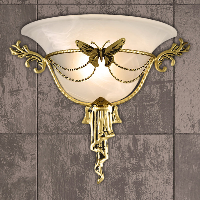 Vivolux | Trumpet Flare Wandlamp Kolonisatie Melkglas 1 Lamp Wandgemonteerde Lamp met Messing Metaal Vlinder Deco