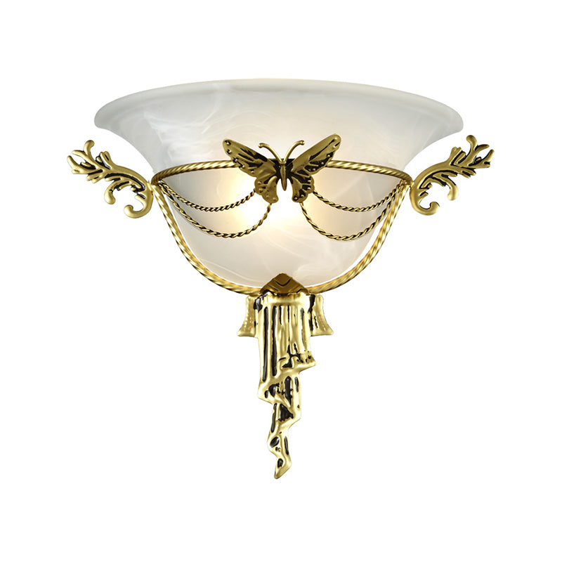 Vivolux | Trumpet Flare Wandlamp Kolonisatie Melkglas 1 Lamp Wandgemonteerde Lamp met Messing Metaal Vlinder Deco