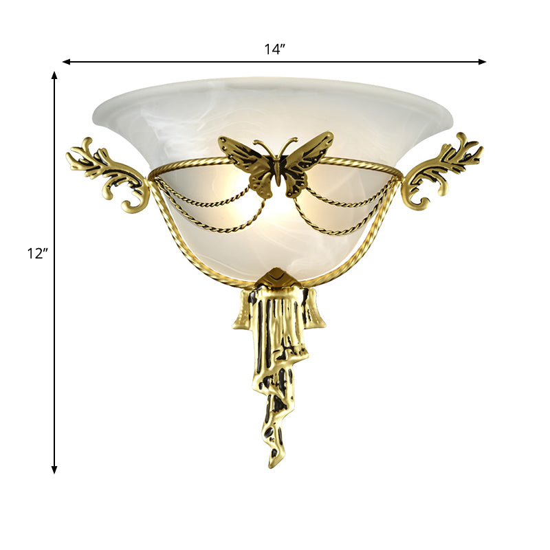 Vivolux | Trumpet Flare Wandlamp Kolonisatie Melkglas 1 Lamp Wandgemonteerde Lamp met Messing Metaal Vlinder Deco