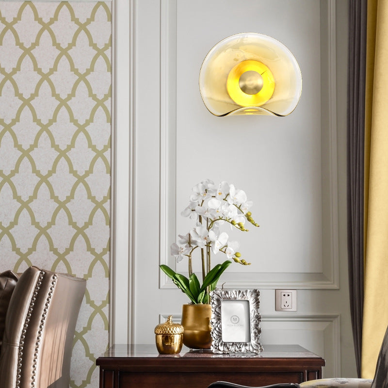 Vivolux | Runde Gold Glas Wandlampe Kolonial 1 Kopf Flush Mount Wand Leuchte für Wohnzimmer