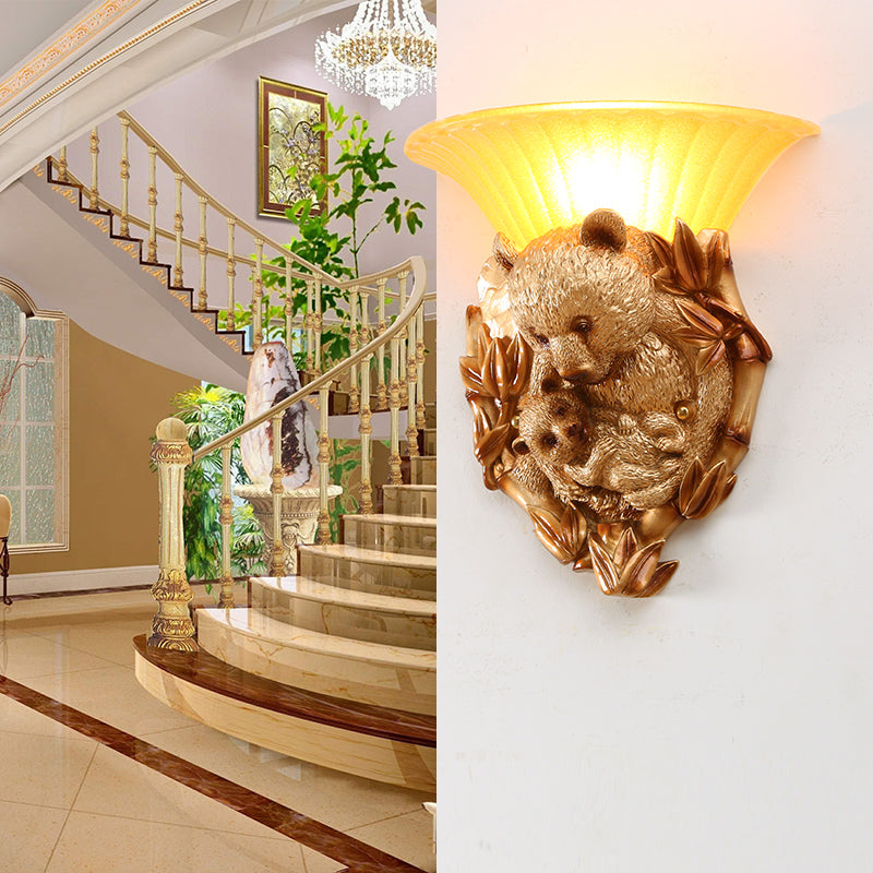 Vivolux | Resin Bear Mama en Baby Sconce Licht Vintage 1-Lichts Gouden Wandmontage Verlichting Ideeën