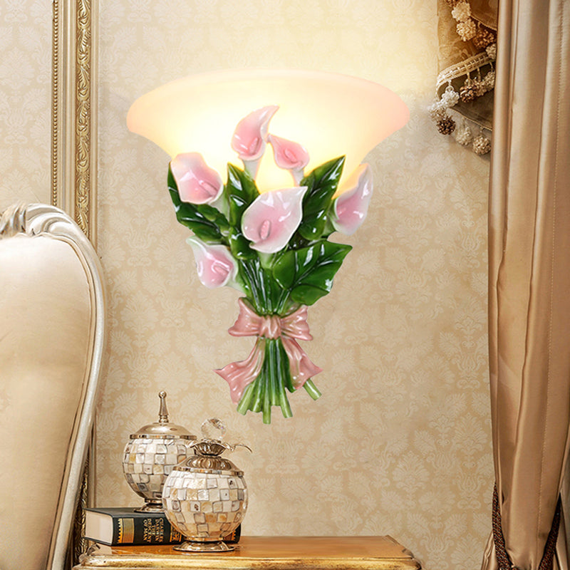 Vivolux | Resin Bouquet Flush Mount Moderne 1 Licht Wandlamp Sconces in Zwart/Groen met Opal Frosted Glas