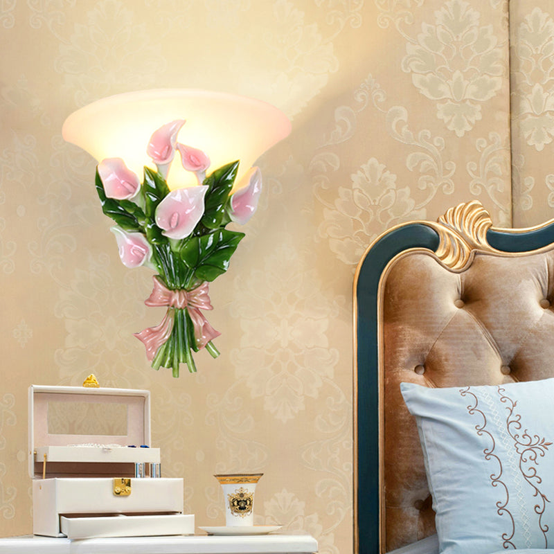 Vivolux | Resin Bouquet Flush Mount Moderne 1 Licht Wandlamp Sconces in Zwart/Groen met Opal Frosted Glas