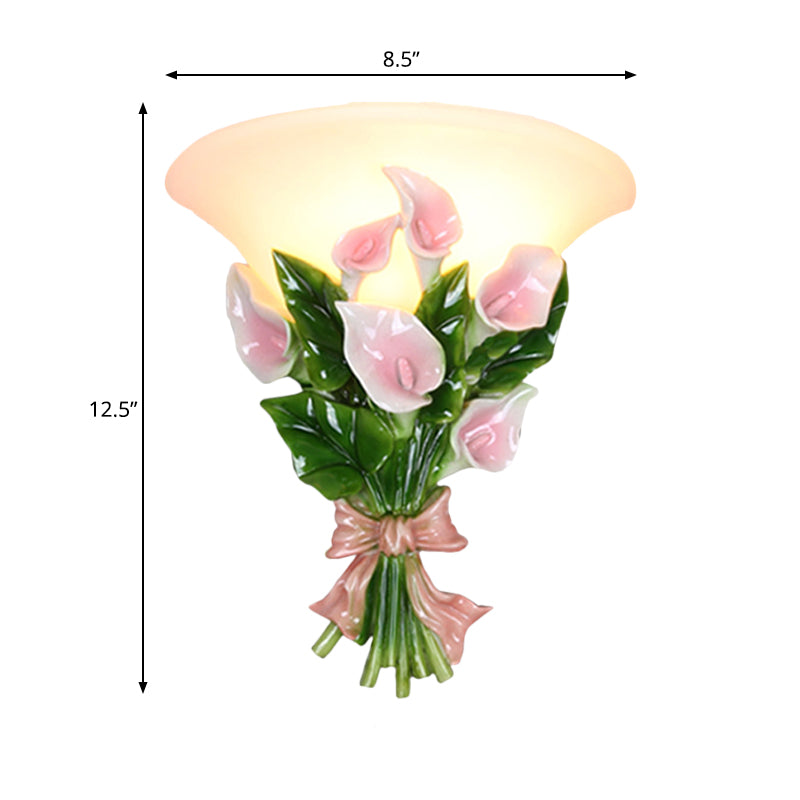 Vivolux | Resin Bouquet Flush Mount Moderne 1 Licht Wandlamp Sconces in Zwart/Groen met Opal Frosted Glas