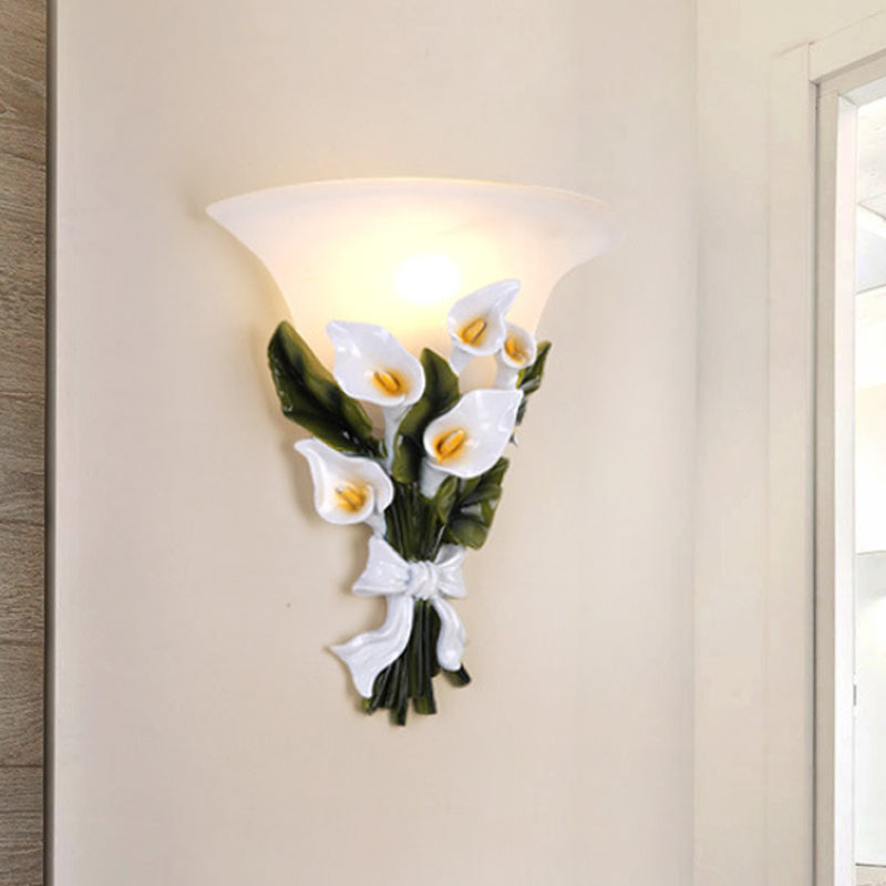 Vivolux | Resin Bouquet Flush Mount Moderne 1 Licht Wandlamp Sconces in Zwart/Groen met Opal Frosted Glas