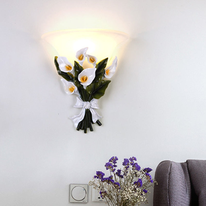 Vivolux | Resin Bouquet Flush Mount Moderne 1 Licht Wandlamp Sconces in Zwart/Groen met Opal Frosted Glas