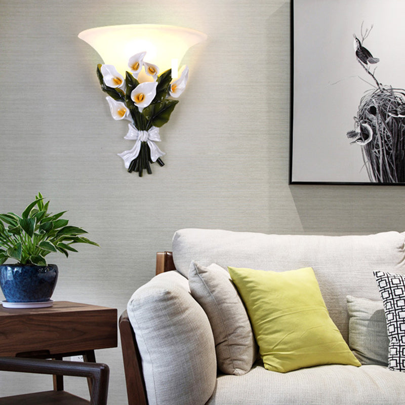 Vivolux | Resin Bouquet Flush Mount Moderne 1 Licht Wandlamp Sconces in Zwart/Groen met Opal Frosted Glas