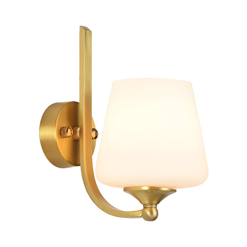 Vivolux | 1 Glühbirnen Wandleuchte mit konischem Schirm Milchglas Moderne stilvolle Schlafzimmer Wandlampe aus Messing