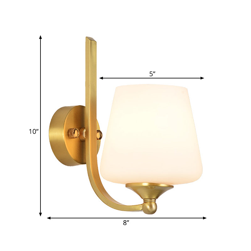 Vivolux | 1 Glühbirnen Wandleuchte mit konischem Schirm Milchglas Moderne stilvolle Schlafzimmer Wandlampe aus Messing