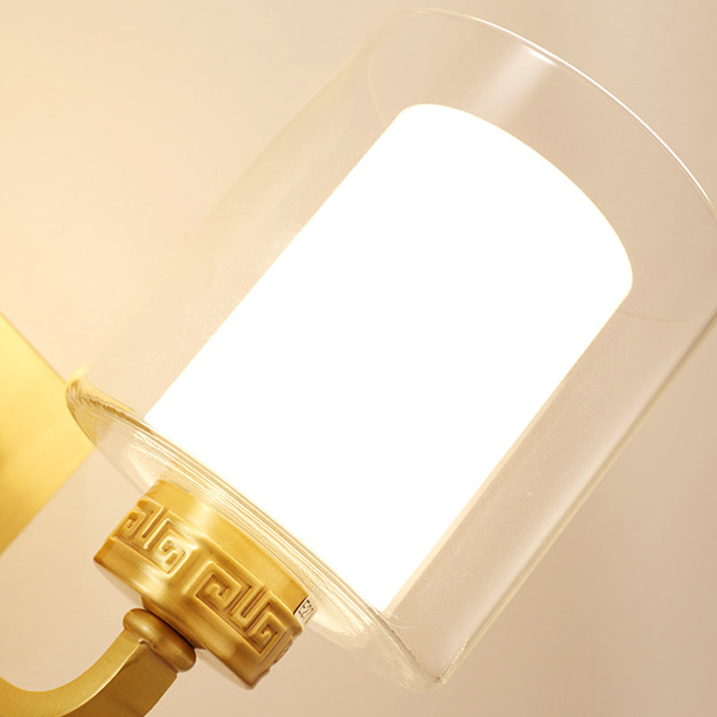 Vivolux | 1 Kopf Wandbeleuchtung mit Zylinder-Schirm klarem und weißem Glas moderner Stil Schlafzimmer Wandwandleuchte in Messing