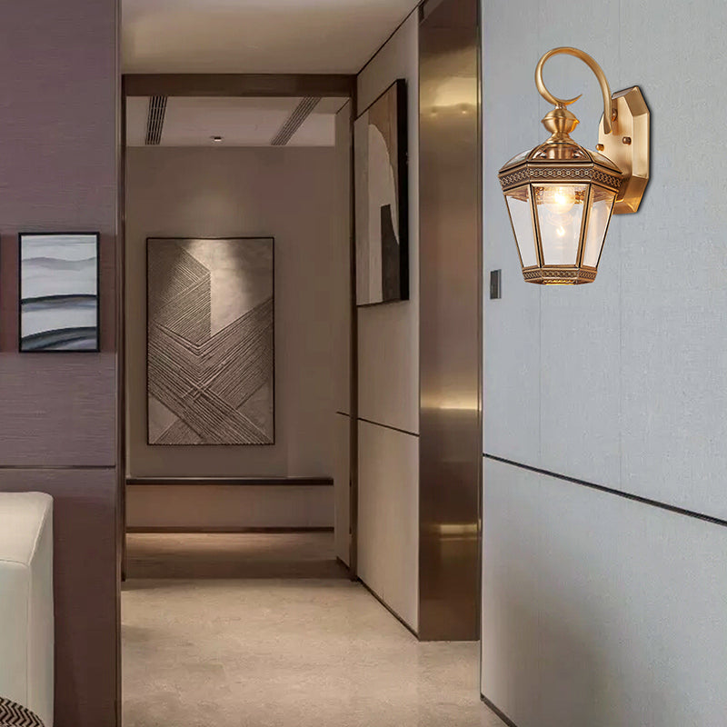Vivolux | Traditioneel Geometrisch Wandmontage Licht Enkele Gloeilamp Messing Metalen Wandarmatuur voor Balkon, 6"/7.5" Breed