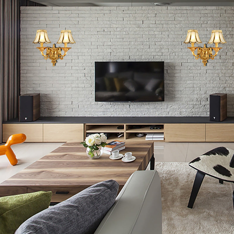 Vivolux | Traditionele Scallop Wandlamp 1/2-Bol Metaal Verlichting Fixture in Messing voor Woonkamer