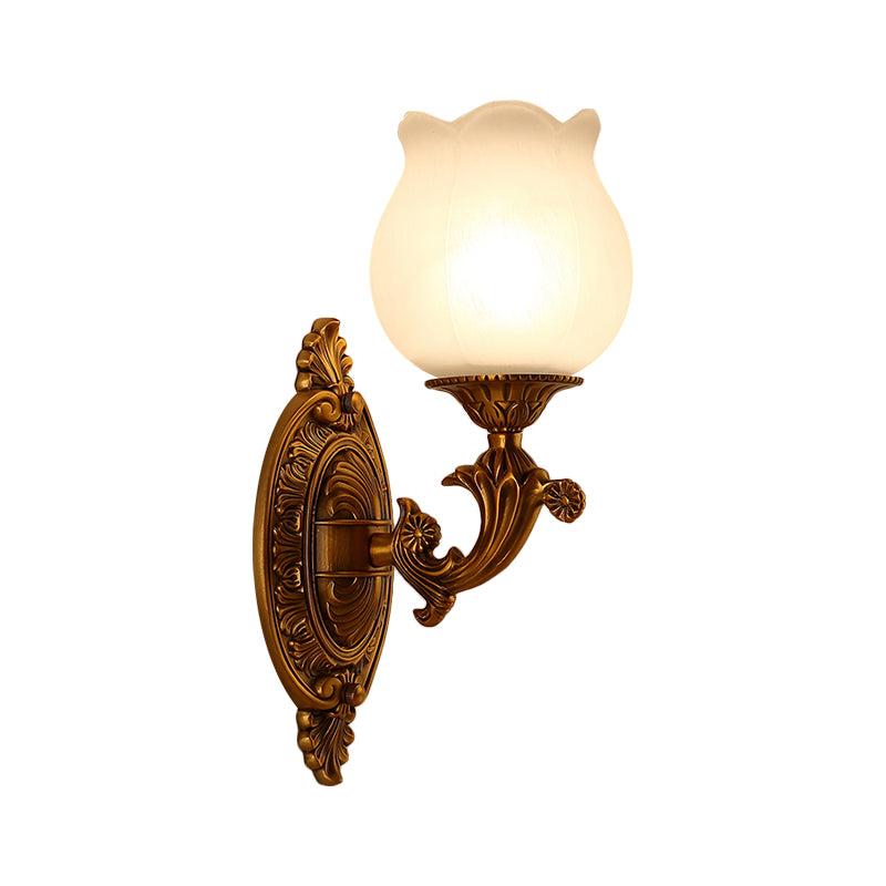 Vivolux | Petal Melkglas Wandlamp Traditioneel Stijlvol 1 Spaarlamp Slaapkamer Wandmontage Licht in Goud