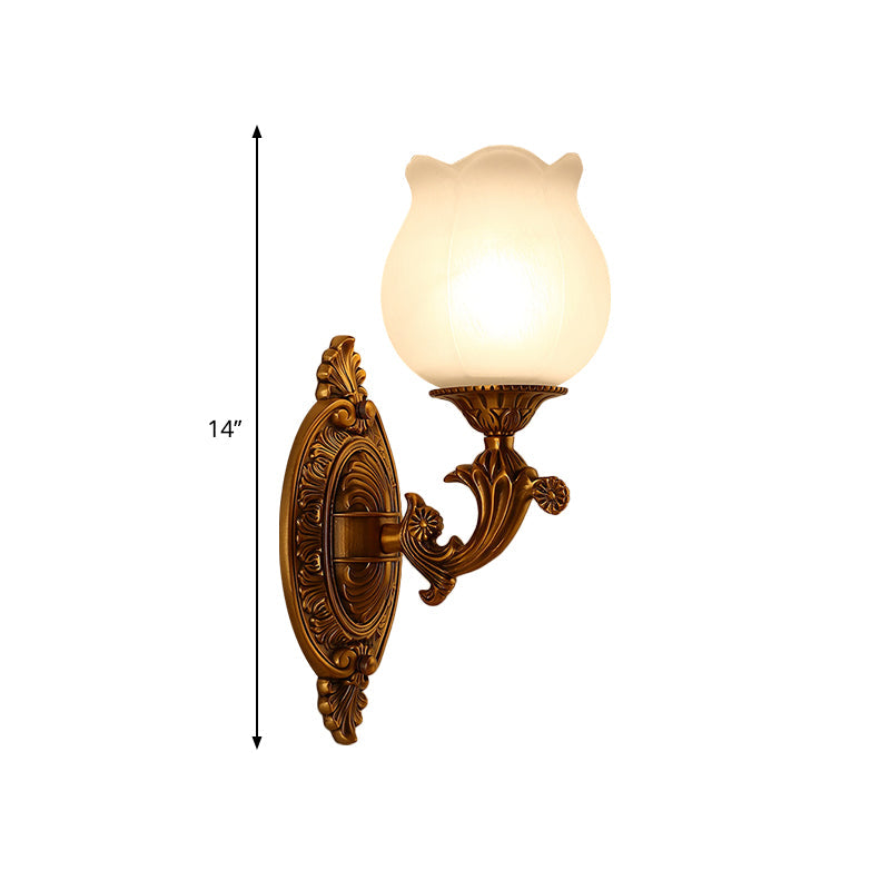 Vivolux | Petal Melkglas Wandlamp Traditioneel Stijlvol 1 Spaarlamp Slaapkamer Wandmontage Licht in Goud