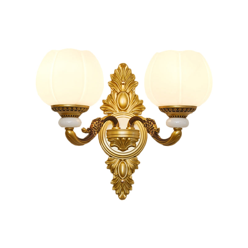 Vivolux | Vintage Style Globe Wandlamp Scone 1/2-Licht Melkglas en Metalen Wandlamp in Goud voor Corridor