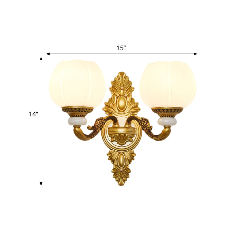 Vivolux | Vintage Style Globe Wandlamp Scone 1/2-Licht Melkglas en Metalen Wandlamp in Goud voor Corridor
