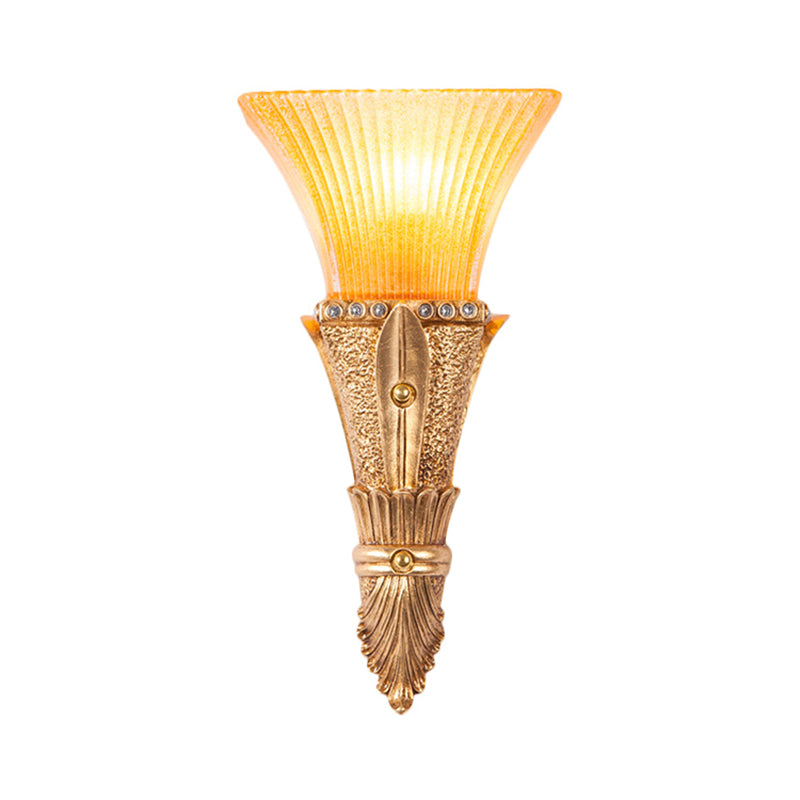 Vivolux | Traditionelle Ausklapp-Wandmontageleuchte 1 Licht Orange Glas und Harz Wandleuchte in Gold für Flur