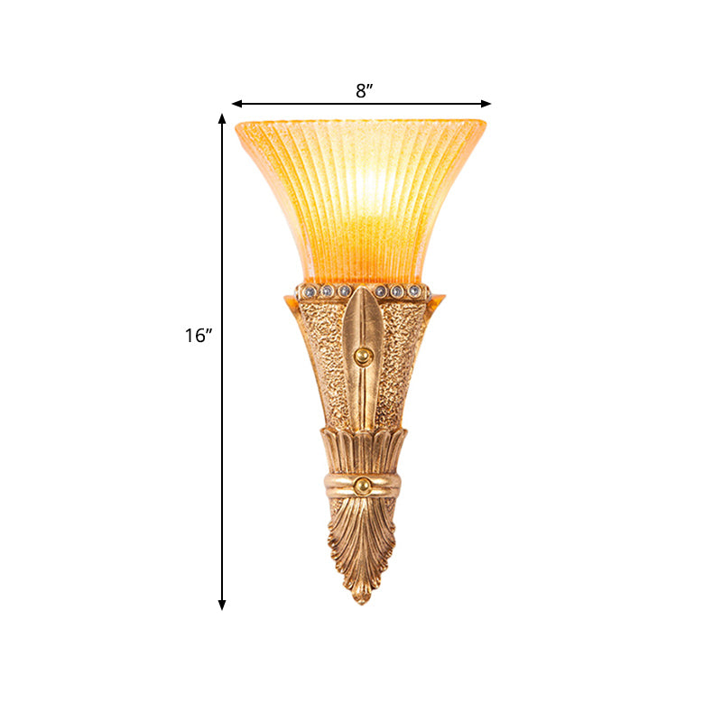 Vivolux | Traditionelle Ausklapp-Wandmontageleuchte 1 Licht Orange Glas und Harz Wandleuchte in Gold für Flur