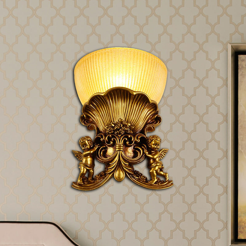 Vivolux | Resin Engel Wandleuchte Modern Stil 1 Licht Innen Beige/Gold/Weiß Finish Wandmontage Licht mit Gelbes Glas Schüssel Schatten