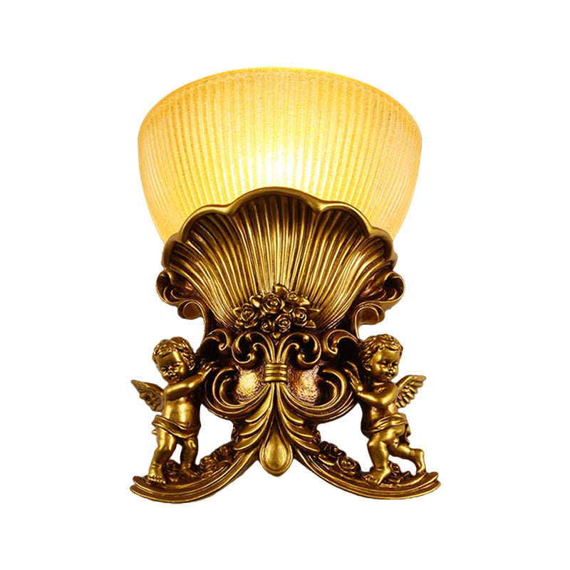Vivolux | Resin Engel Wandleuchte Modern Stil 1 Licht Innen Beige/Gold/Weiß Finish Wandmontage Licht mit Gelbes Glas Schüssel Schatten