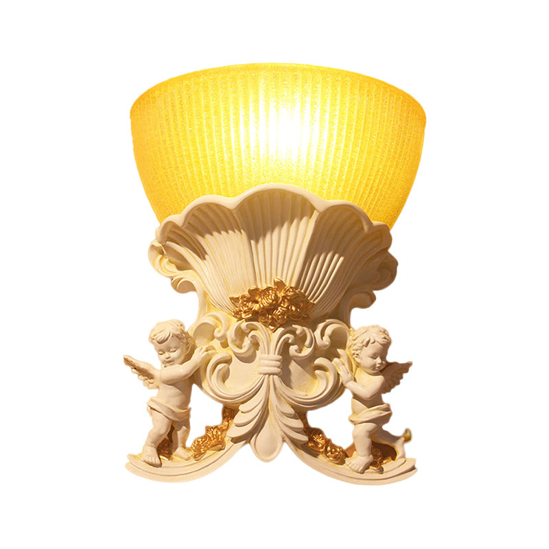 Vivolux | Resin Engel Wandleuchte Modern Stil 1 Licht Innen Beige/Gold/Weiß Finish Wandmontage Licht mit Gelbes Glas Schüssel Schatten
