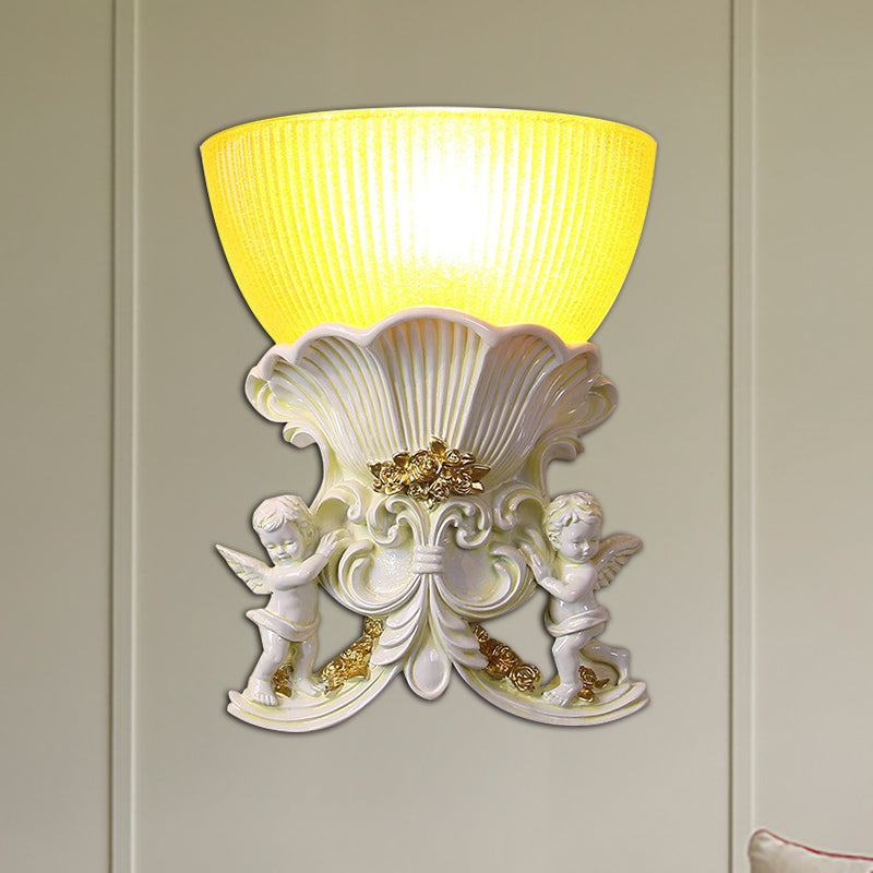 Vivolux | Resin Engel Wandleuchte Modern Stil 1 Licht Innen Beige/Gold/Weiß Finish Wandmontage Licht mit Gelbes Glas Schüssel Schatten