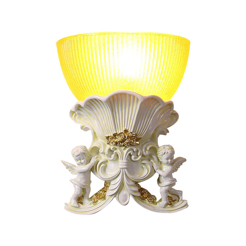 Vivolux | Resin Engel Wandleuchte Modern Stil 1 Licht Innen Beige/Gold/Weiß Finish Wandmontage Licht mit Gelbes Glas Schüssel Schatten