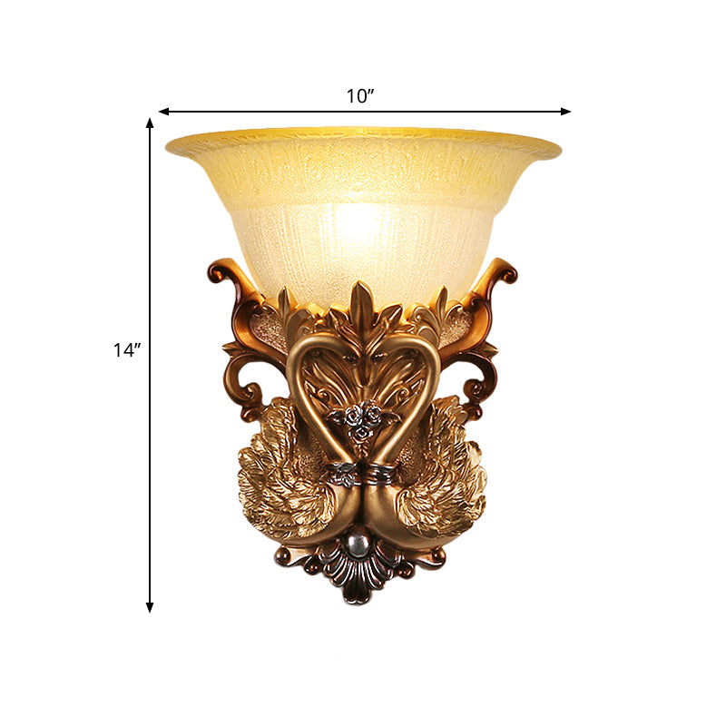 Vivolux | Schüssel Amber Glas Wandmontage Lampe Modernist Stil 10"/13" B 1 Kopf Wohnzimmer Wandleuchte mit goldenem Schwan Design
