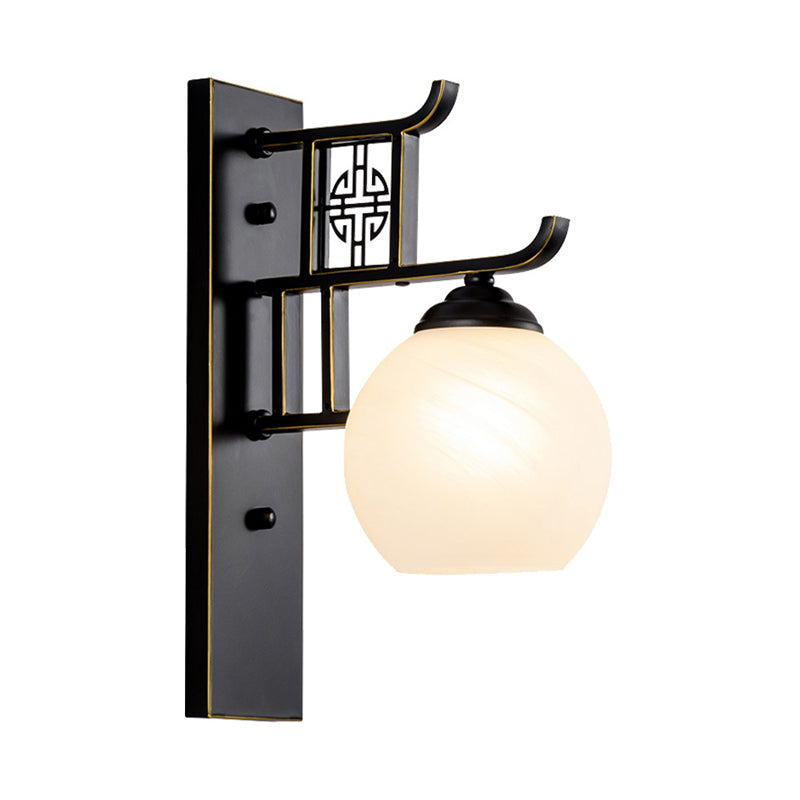 Vivolux | Sferische Bedrijf Sconces Lichtarmatuur Klasiek Opale Glas 1 Licht Zwart Wandgemonteerde Lamp
