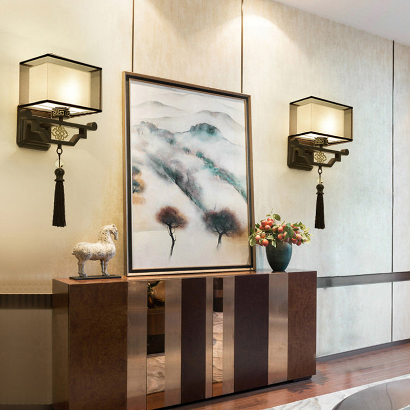 Vivolux | Schwarz 1 Licht Wandmontage Licht Traditionell Stoff Rechteck Wandlampe mit Metall Rückplatte