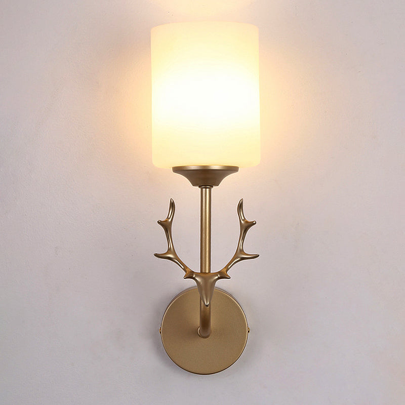 Vivolux | Schwarz/Messing 1-Glühbirne Wandbeleuchtung Ländlich Weißes Glas Zylindrische Wandmontierte Lampe für Wohnzimmer