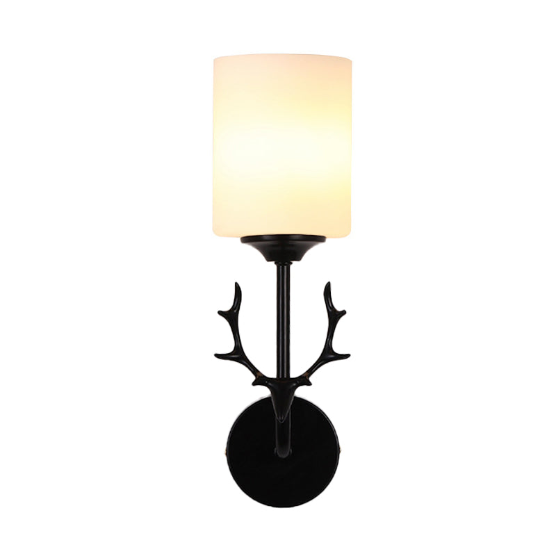 Vivolux | Schwarz/Messing 1-Glühbirne Wandbeleuchtung Ländlich Weißes Glas Zylindrische Wandmontierte Lampe für Wohnzimmer