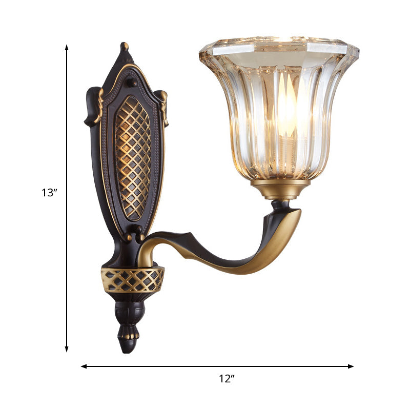 Vivolux | Geflared Wandlamp voor de woonkamer Retro Heldere Glazen Shade 1/2 Lampen Messing Wandverlichting met Gebogen Arm