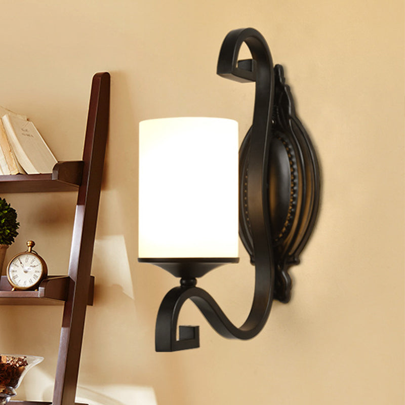 Vivolux | Opal Glas Zwarte Wandverlichting Cilinder 1 Hoofd Minimalisme Wandlamp Fixture voor Slaapkamer