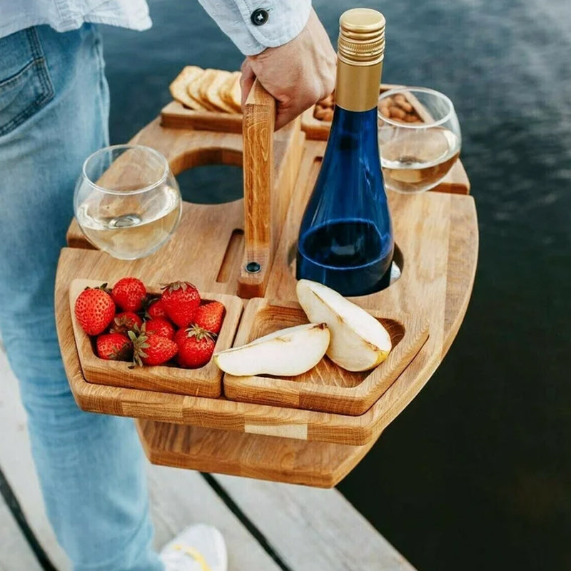 Vivolux | Tragbarer Holz Picknick Wein Tisch