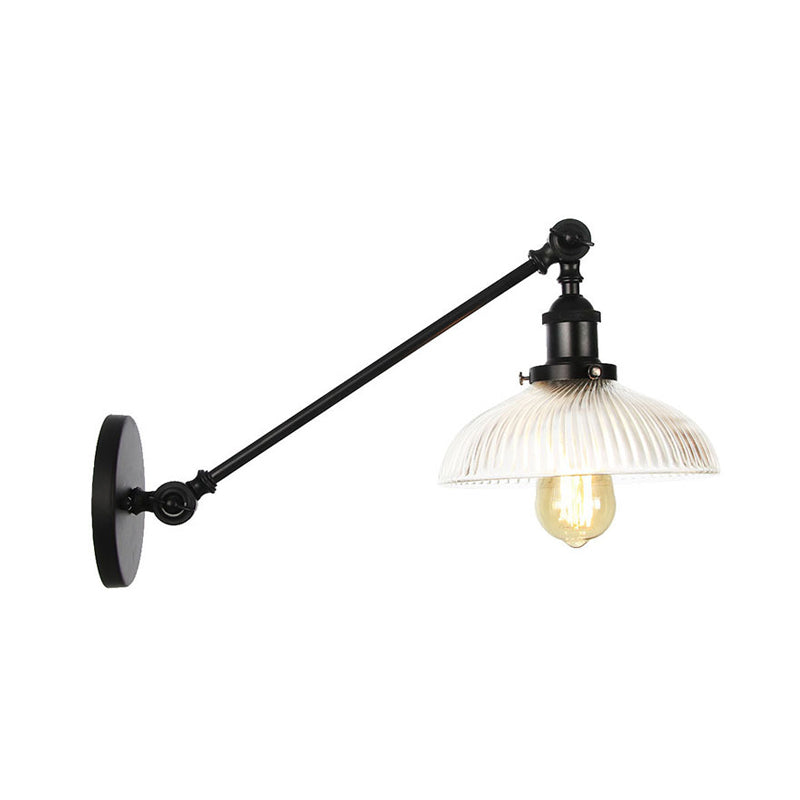 Vivolux | Schwarz/Bronze/Messing 1 Licht Wandmontierte Leuchte Vintage Klare Gerippte Glas Kuppelleuchte, 8"/12" L Arm