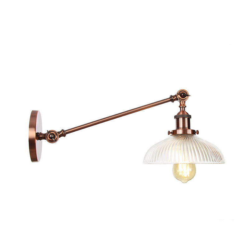 Vivolux | Schwarz/Bronze/Messing 1 Licht Wandmontierte Leuchte Vintage Klare Gerippte Glas Kuppelleuchte, 8"/12" L Arm
