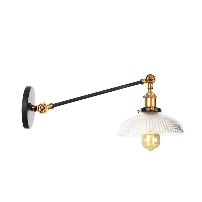 Vivolux | Schwarz/Bronze/Messing 1 Licht Wandmontierte Leuchte Vintage Klare Gerippte Glas Kuppelleuchte, 8"/12" L Arm