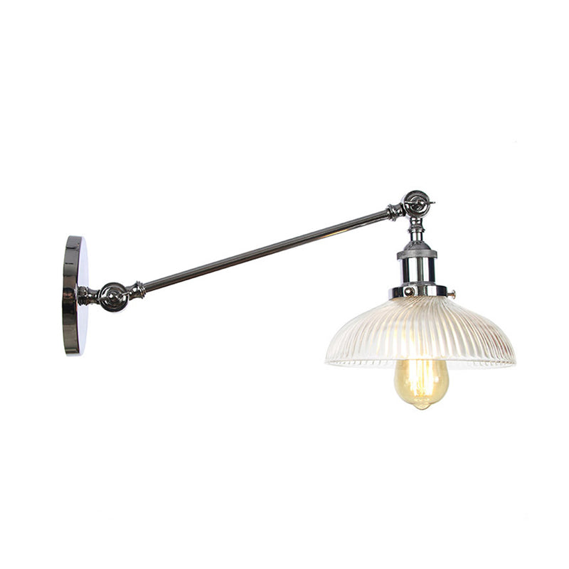 Vivolux | Schwarz/Bronze/Messing 1 Licht Wandmontierte Leuchte Vintage Klare Gerippte Glas Kuppelleuchte, 8"/12" L Arm