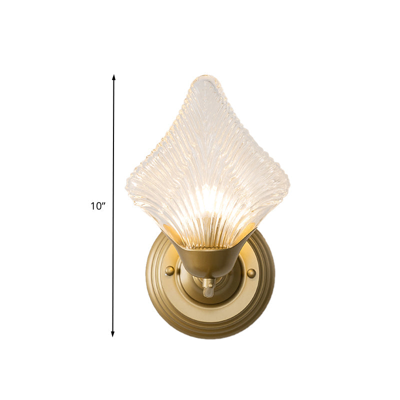 Vivolux | Shell Schlafzimmer Wand Sconce Licht Vintage Klare Rippenglas 1/2 Köpfe Gold Wandbeleuchtungsarmatur