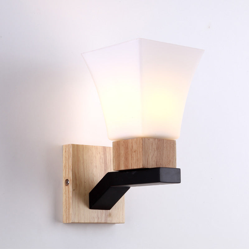 Vivolux | 1 Kopf Weit Flare Wandleuchte Zeitgenössisch Weißes Glas Wandmontierte Beleuchtung in Holz