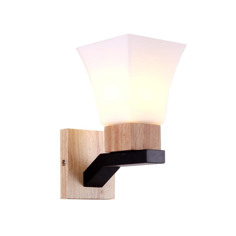 Vivolux | 1 Kopf Weit Flare Wandleuchte Zeitgenössisch Weißes Glas Wandmontierte Beleuchtung in Holz