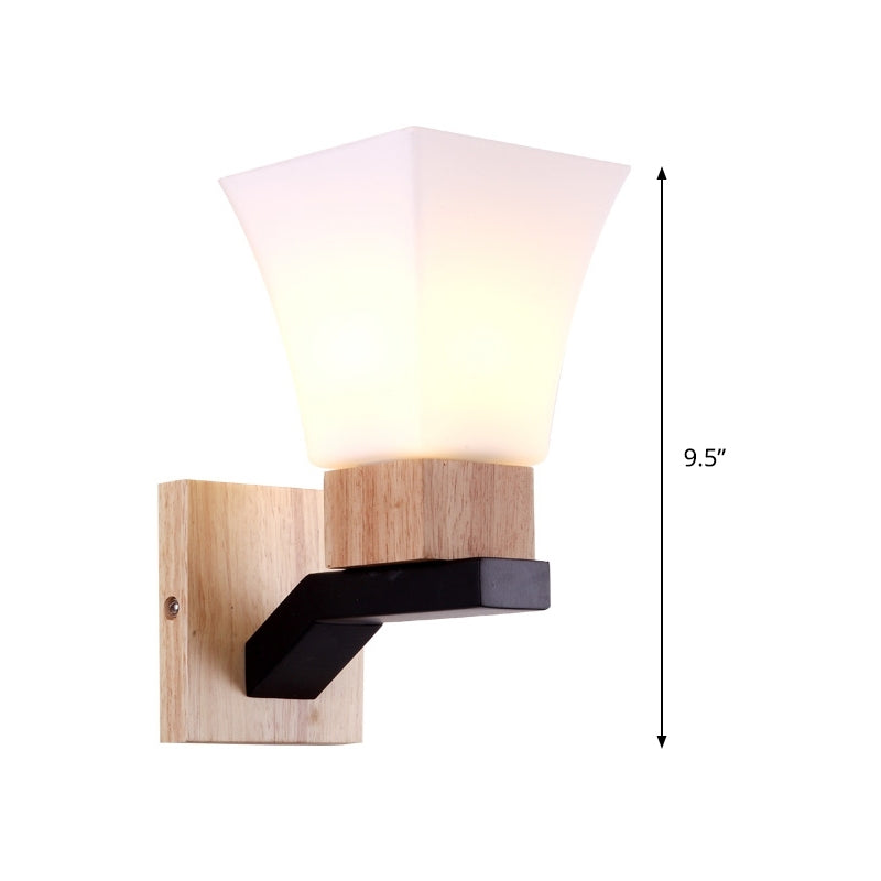 Vivolux | 1 Kopf Weit Flare Wandleuchte Zeitgenössisch Weißes Glas Wandmontierte Beleuchtung in Holz