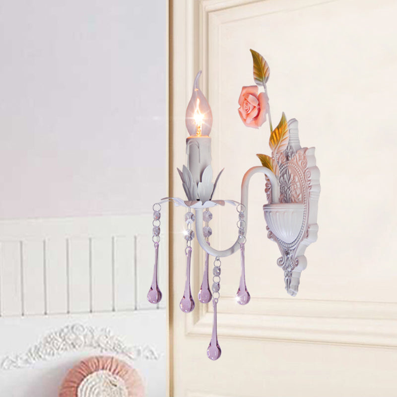 Vivolux | 1 Glühbirne Wandlicht Traditionelle Kerzenhalter Facettierte Kristall Wandlampe in Weiß/Grün für das Wohnzimmer