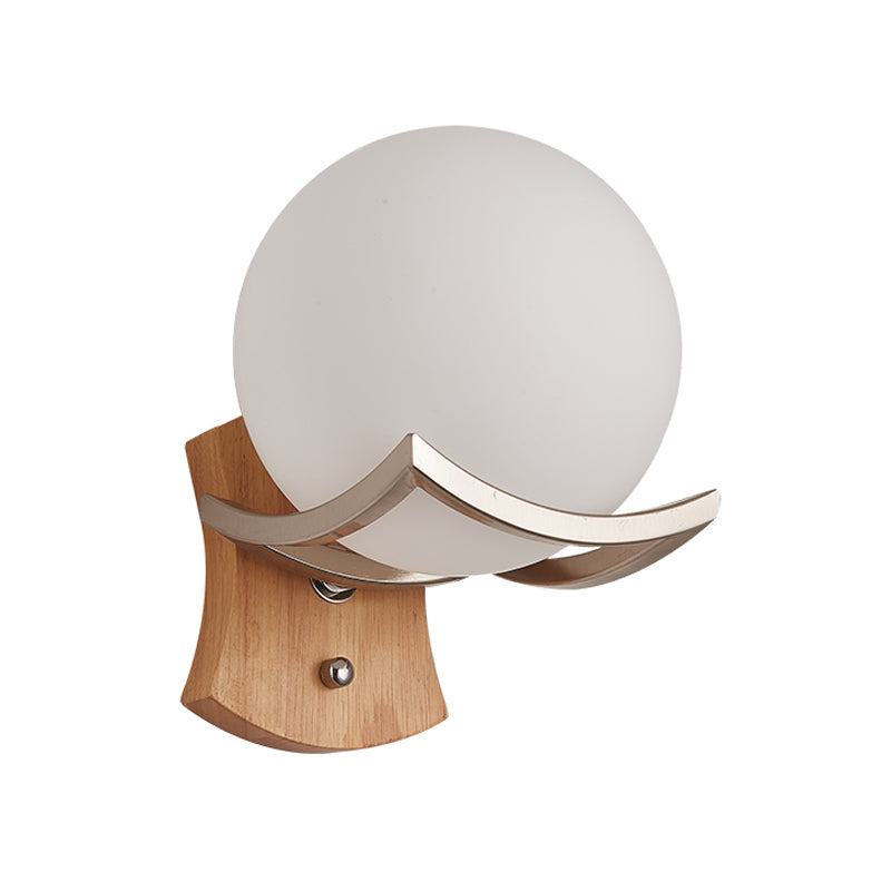 Vivolux | 1 Kopf Treppenhaus Wandlampe Modernismus Holz Wandleuchte mit runder Opalglas-Schirm